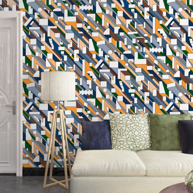 Mid-Century Geometric Wallpaper Bridge Color Moisture Resistant Wall Art for Home Decor