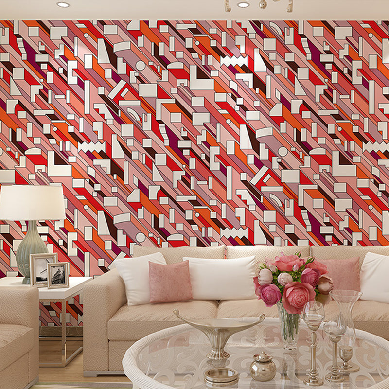 Mid-Century Geometric Wallpaper Bridge Color Moisture Resistant Wall Art for Home Decor