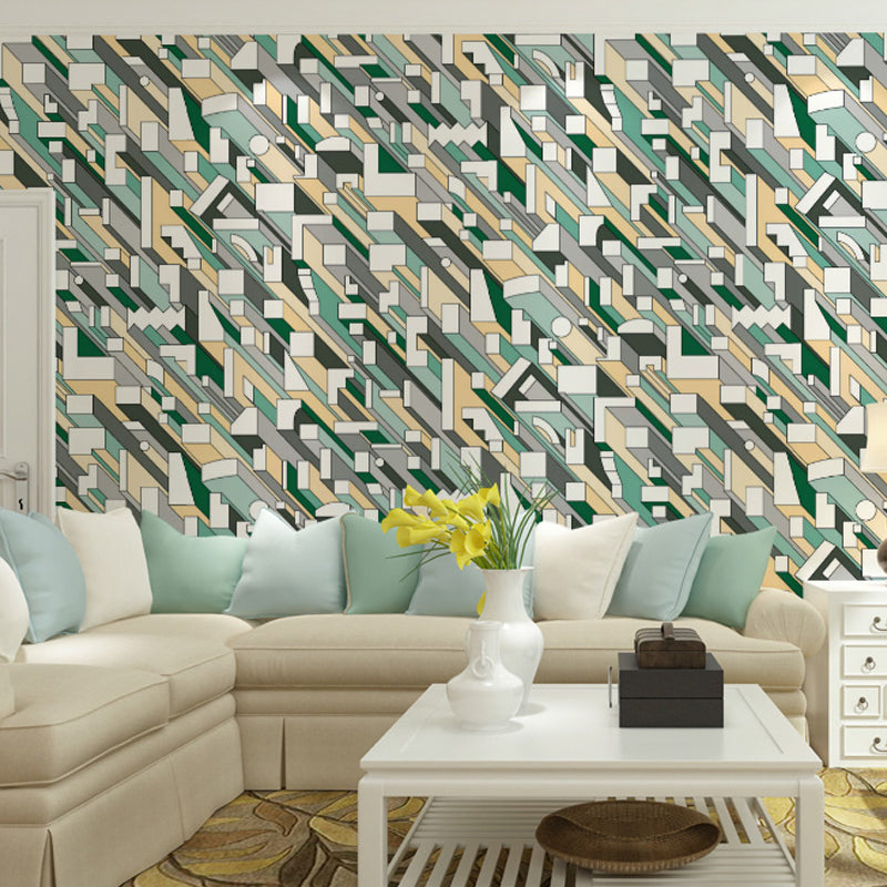 Mid-Century Geometric Wallpaper Bridge Color Moisture Resistant Wall Art for Home Decor