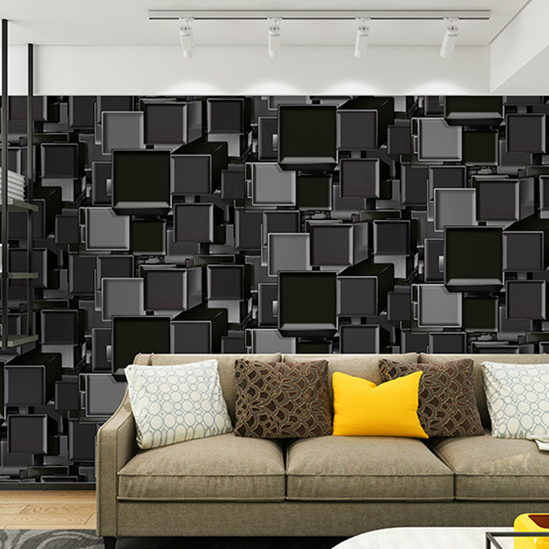 3D Layered Square Pattern Wallpaper Mid Century Stain Resistant Living Room Wall Art