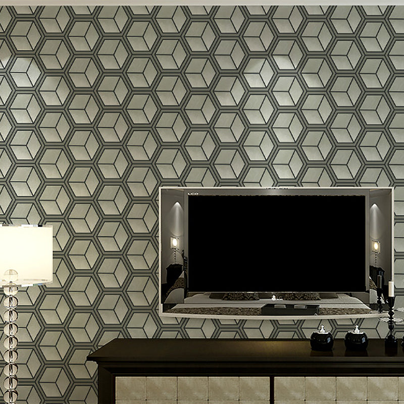 Cube Geometry Wallpaper Roll Moisture Resistant Wall Covering for Bedroom, Non-Pasted