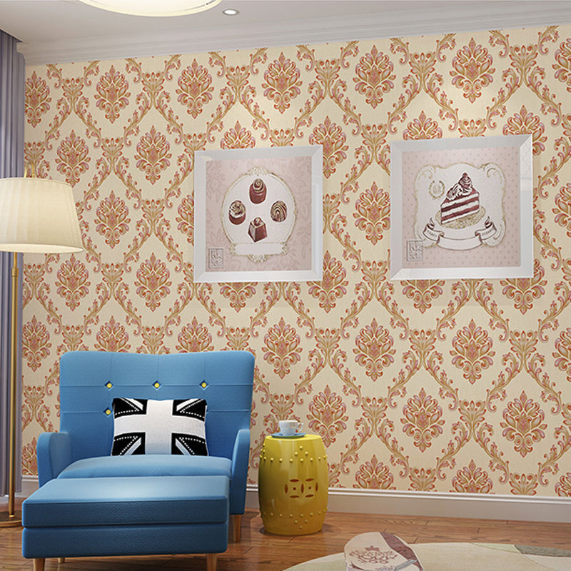 3D Embossed Unpasted Wallpaper Vintage Jacquard Wall Decor in Pastel Color for Home