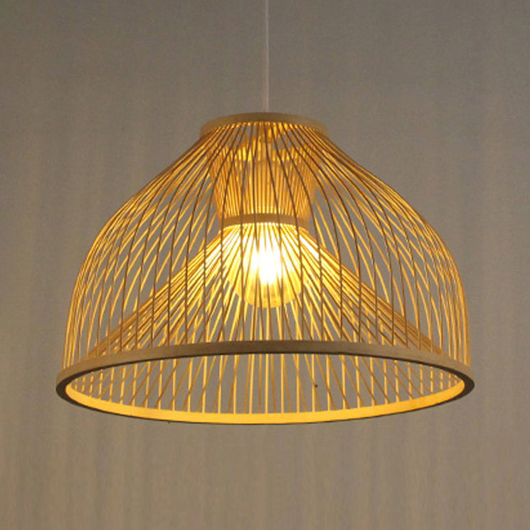 Asian Stylish 1 Light Ceiling Fixture with Bamboo Shade Beige Pear-Shaped Pendent Lamp for Dining Room