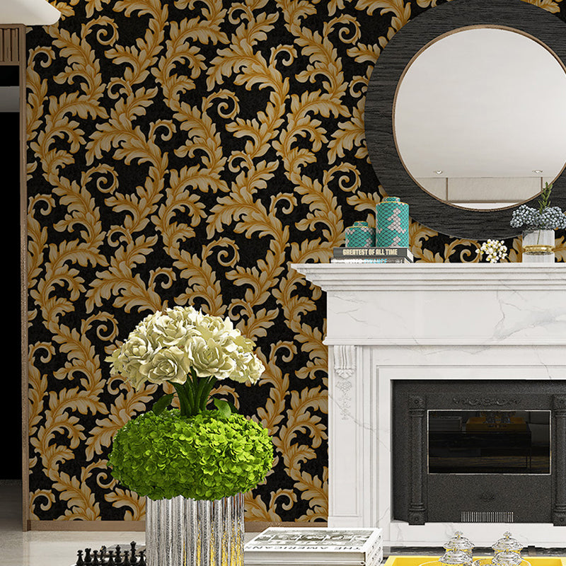 57.1-sq ft Damask Wallpaper Retro Leaf Print Wall Covering in Dark Color for Accent Wall