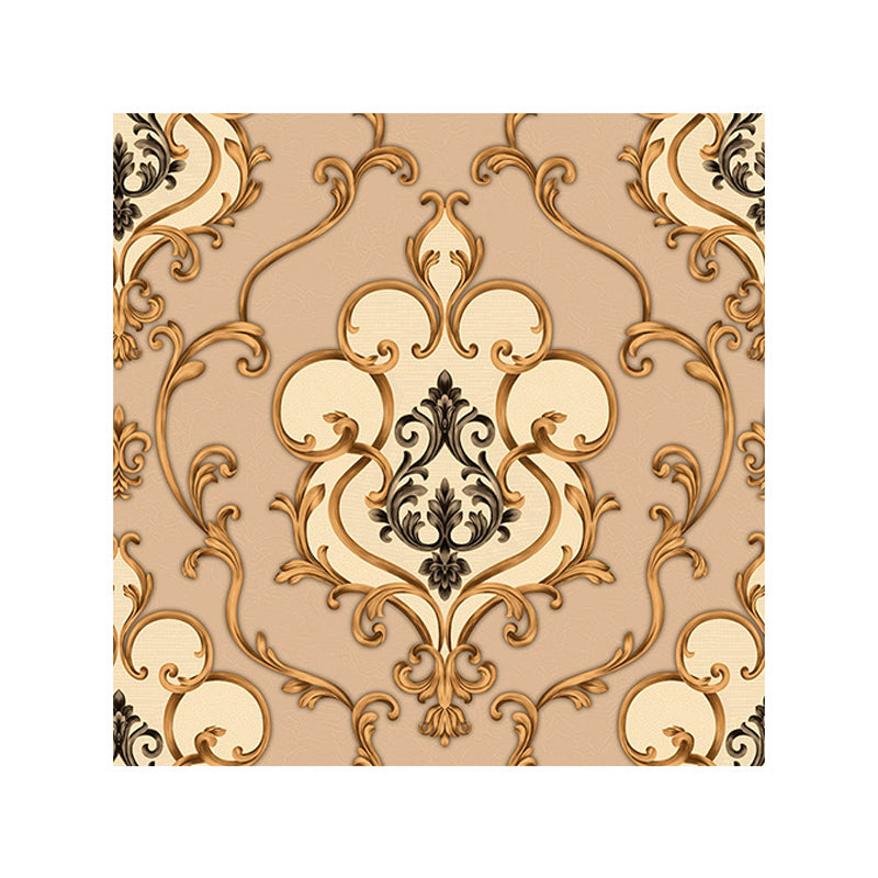 Scroll Flower Wallpaper Roll Antique Style 3D Embossed Fabric Wall Art in Dark Color