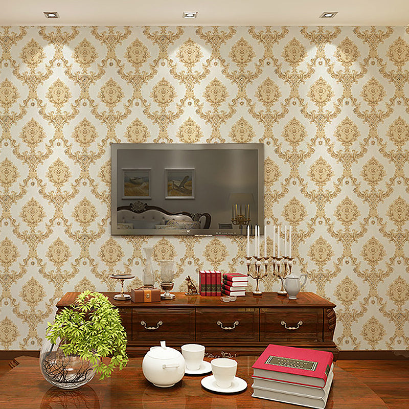 57.1-sq ft Retro Wallpaper Dark Color Damask Embroidered Wall Art, 33' L x 20.5" W