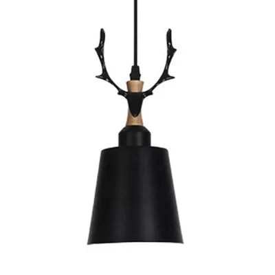 Macaron Style Bucket Hanging Light with Antlers 1 Light Metal Pendant Light for Balcony Foyer