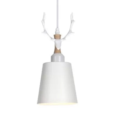 Macaron Style Bucket Hanging Light with Antlers 1 Light Metal Pendant Light for Balcony Foyer