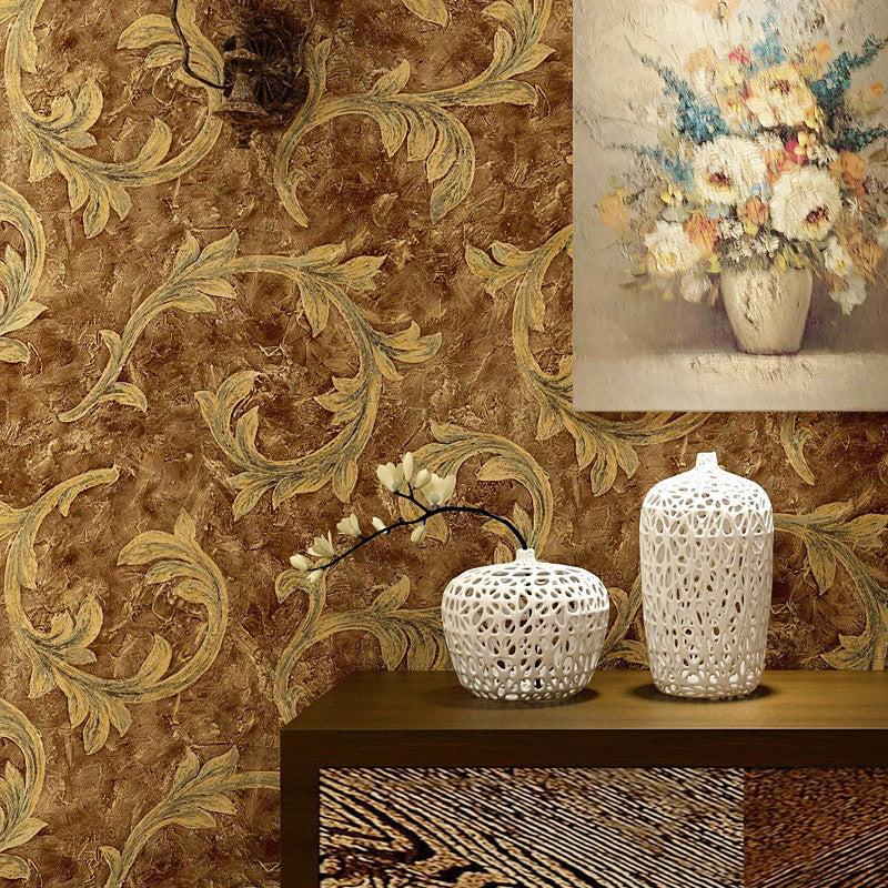 57.1-sq ft Leaf Printed Wallpaper Unpasted Vintage Living Room Wall Covering in Coffee