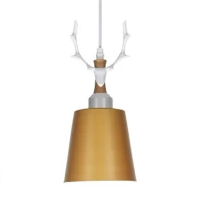 Macaron Style Bucket Hanging Light with Antlers 1 Light Metal Pendant Light for Balcony Foyer