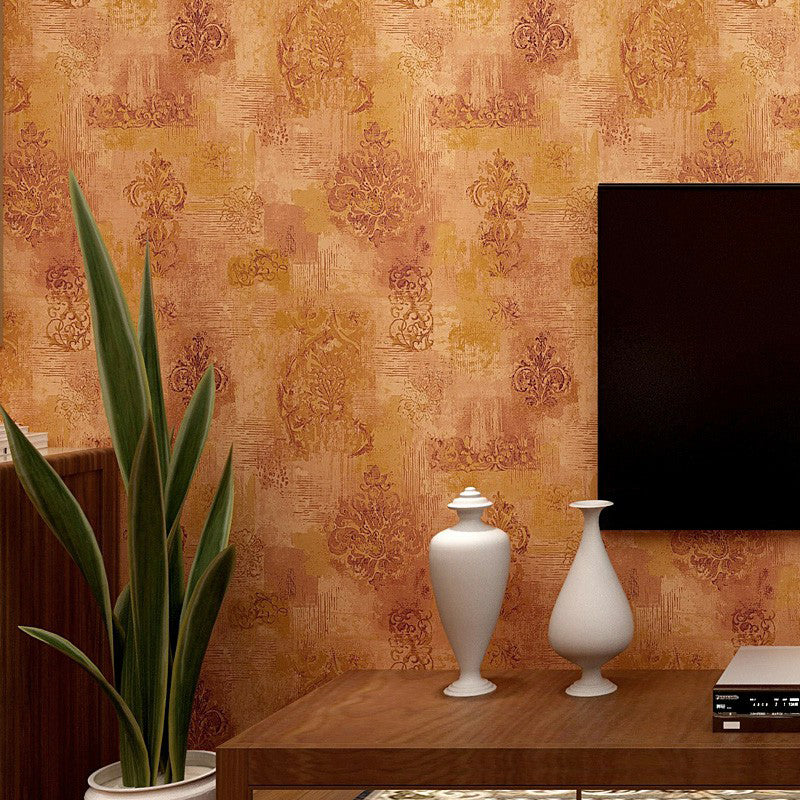 Retro Jacquard Wallpaper Roll Paper Moisture Resistant Yellow Wall Decor for Living Room