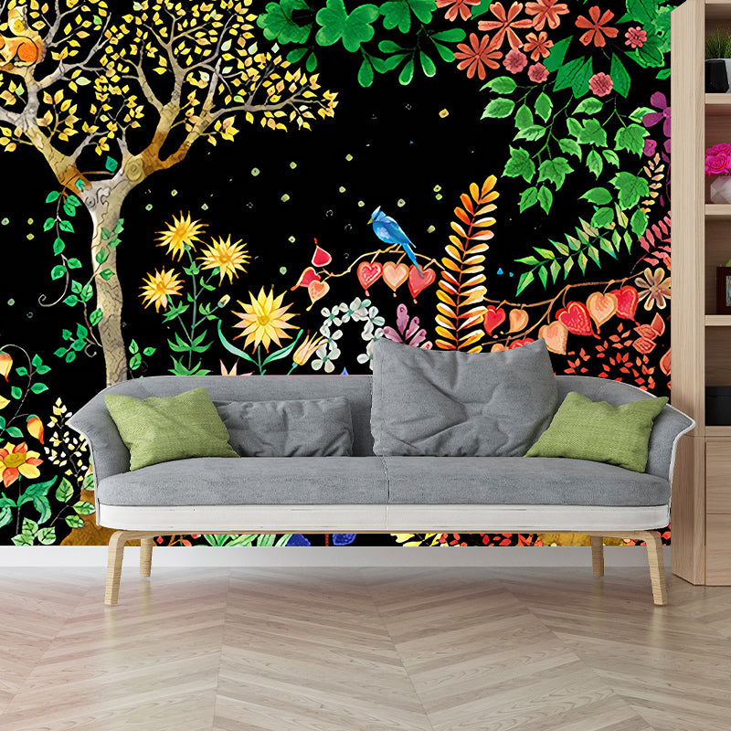 Moon Night Flower Bushes Mural Childrens Art Waterproof Kids Room Wall Covering, Custom-Printed