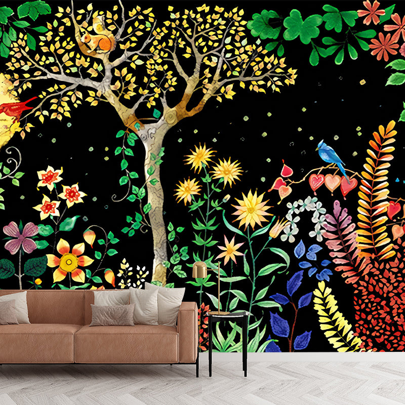 Moon Night Flower Bushes Mural Childrens Art Waterproof Kids Room Wall Covering, Custom-Printed