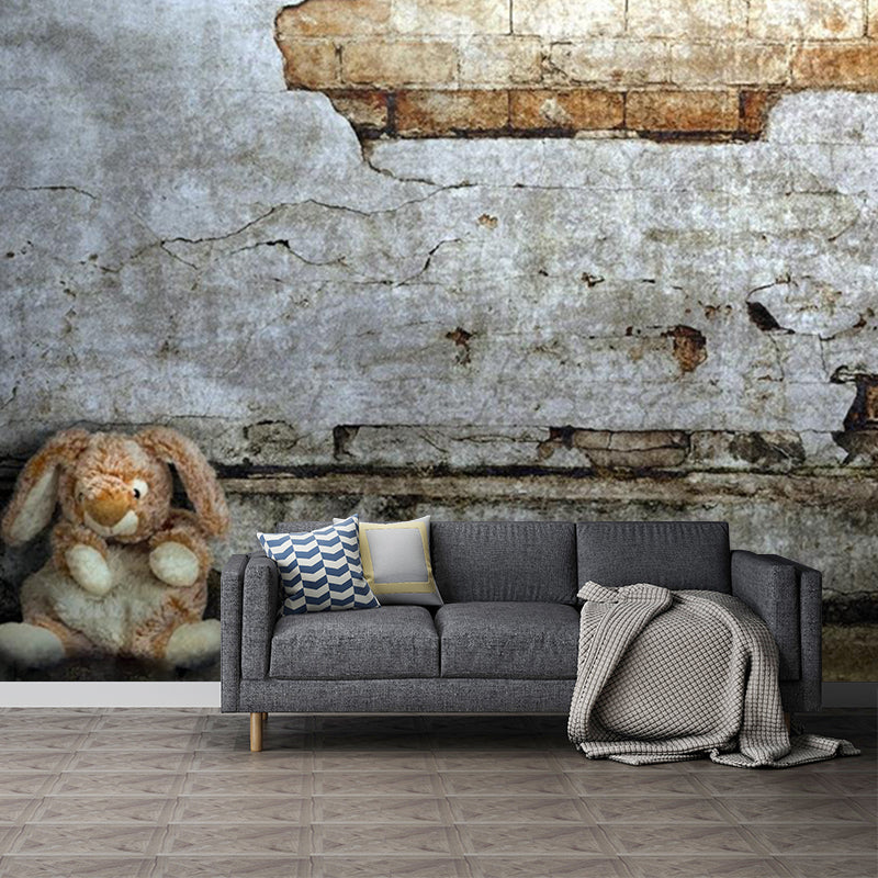Aged Brick Wall Paper Murals Grey Countryside Wall Decor for Living Room, Custom Made