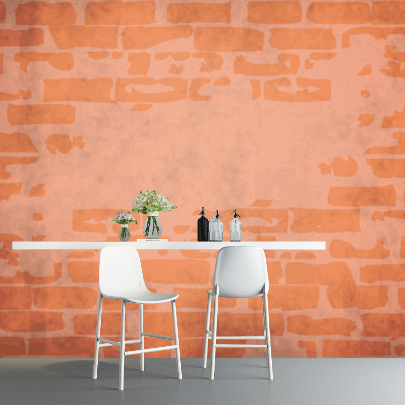 Orange Brick Look Wallpaper Murals Stain Resistant Rustic Living Room Wall Covering