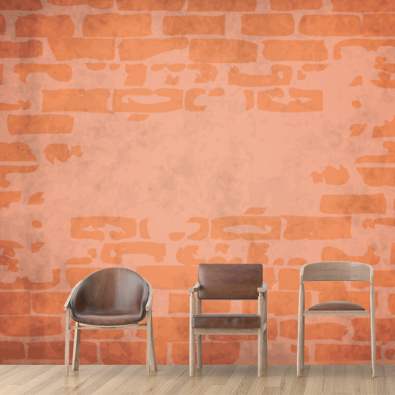 Orange Brick Look Wallpaper Murals Stain Resistant Rustic Living Room Wall Covering