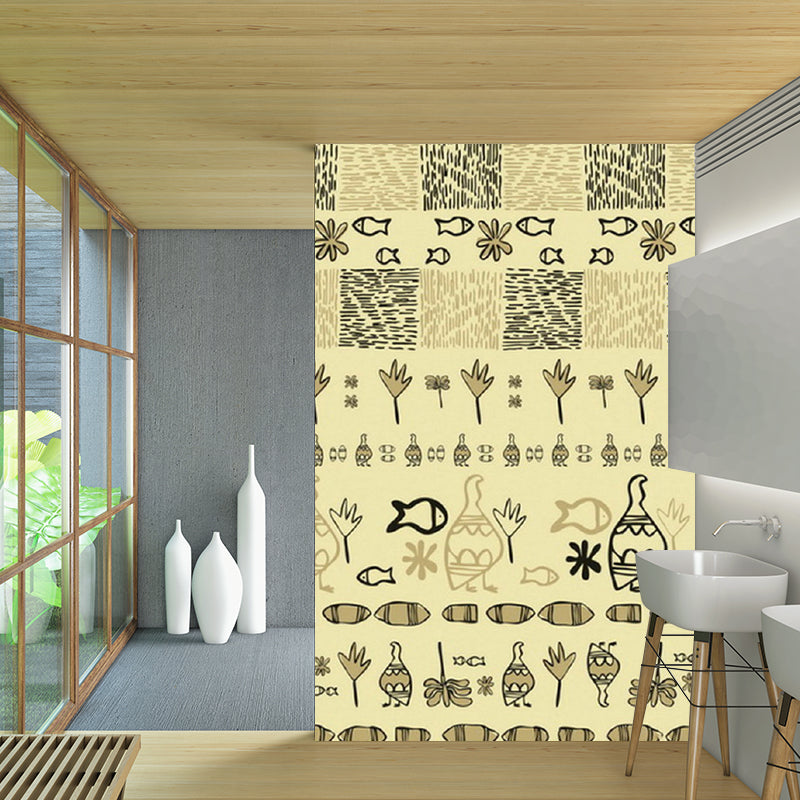 Boho Tribal Animals Murals Wallpaper Yellow Living Room Wall Art, Made to Measure