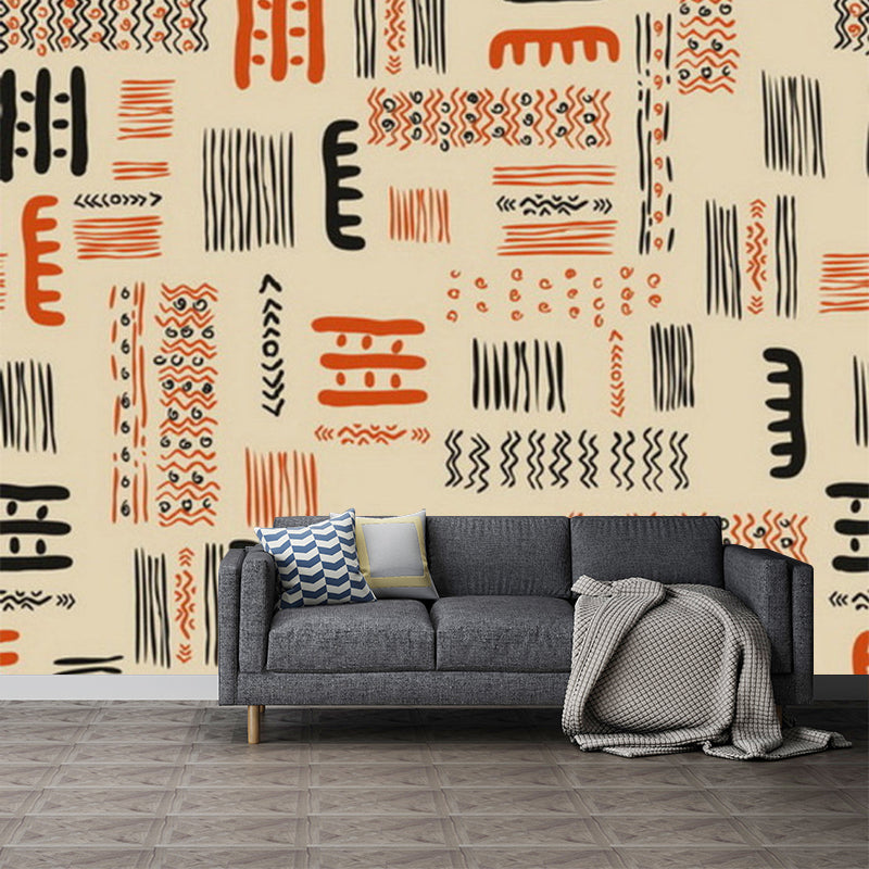 Orange-Yellow Bohemia Mural Wallpaper Full-Size Tribal Symbol Wall Covering for Home