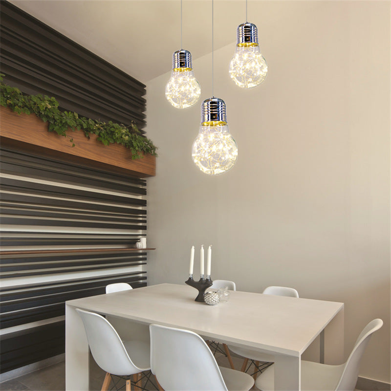 Clear Glass Bare Bulb Suspension Pendant Contemporary 1 Light Chrome Led Hanging Light in White/Warm Light