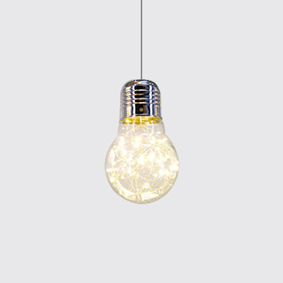 Clear Glass Bare Bulb Suspension Pendant Contemporary 1 Light Chrome Led Hanging Light in White/Warm Light