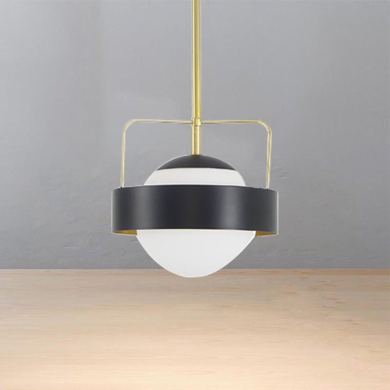 Global Shade Hanging Light Modern Style Frosted Glass and Metal 1 Light Black Finish Pendant Lamp