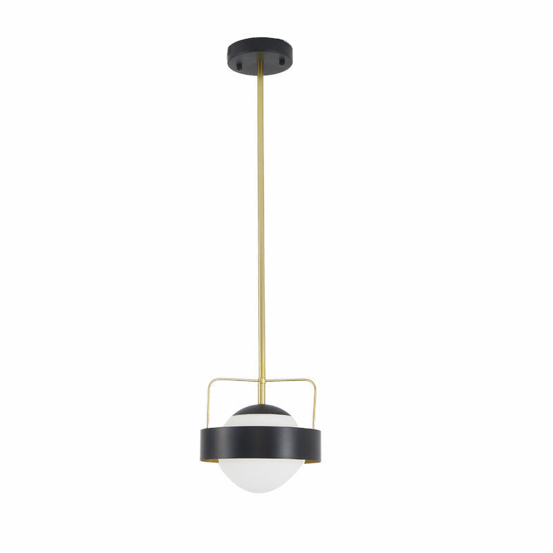 Global Shade Hanging Light Modern Style Frosted Glass and Metal 1 Light Black Finish Pendant Lamp