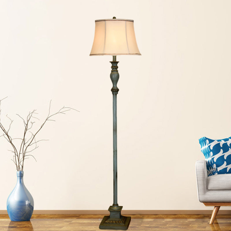 Retro Square Pedestal Standing Light 1 Bulb Resin Floor Lamp in Pewter with Fabric Shade