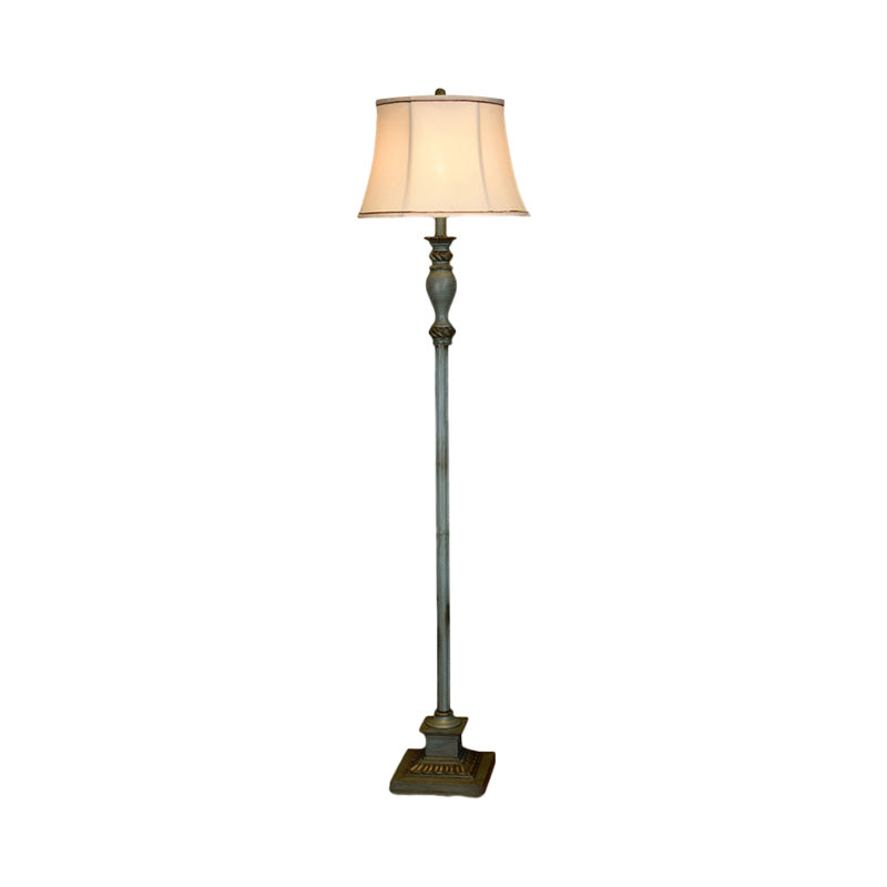 Retro Square Pedestal Standing Light 1 Bulb Resin Floor Lamp in Pewter with Fabric Shade