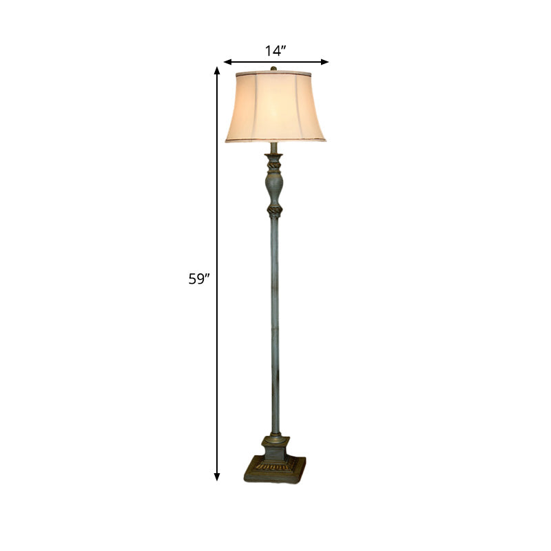 Retro Square Pedestal Standing Light 1 Bulb Resin Floor Lamp in Pewter with Fabric Shade