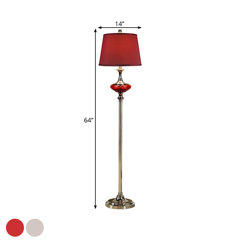 Weiß/rot konisch Schatten Bodenlicht traditioneller Stoff Stoff 1 Kopf Gästezimmer Stand Up Lampe