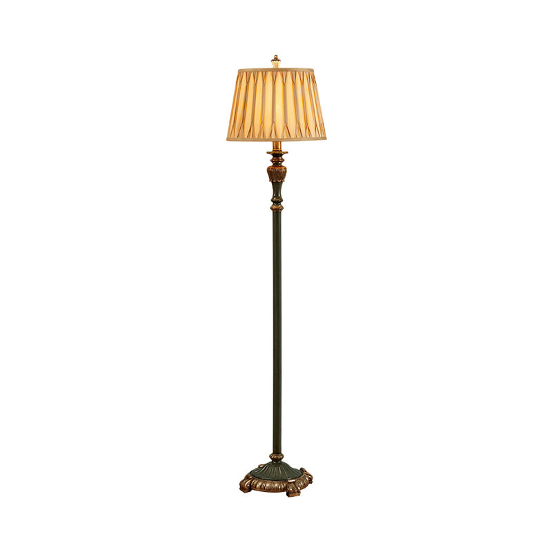 Harz Zinn Stofflampe Urne geformt 1 Licht Vintage Bodenbeleuchtung mit pliserem konischem Schatten