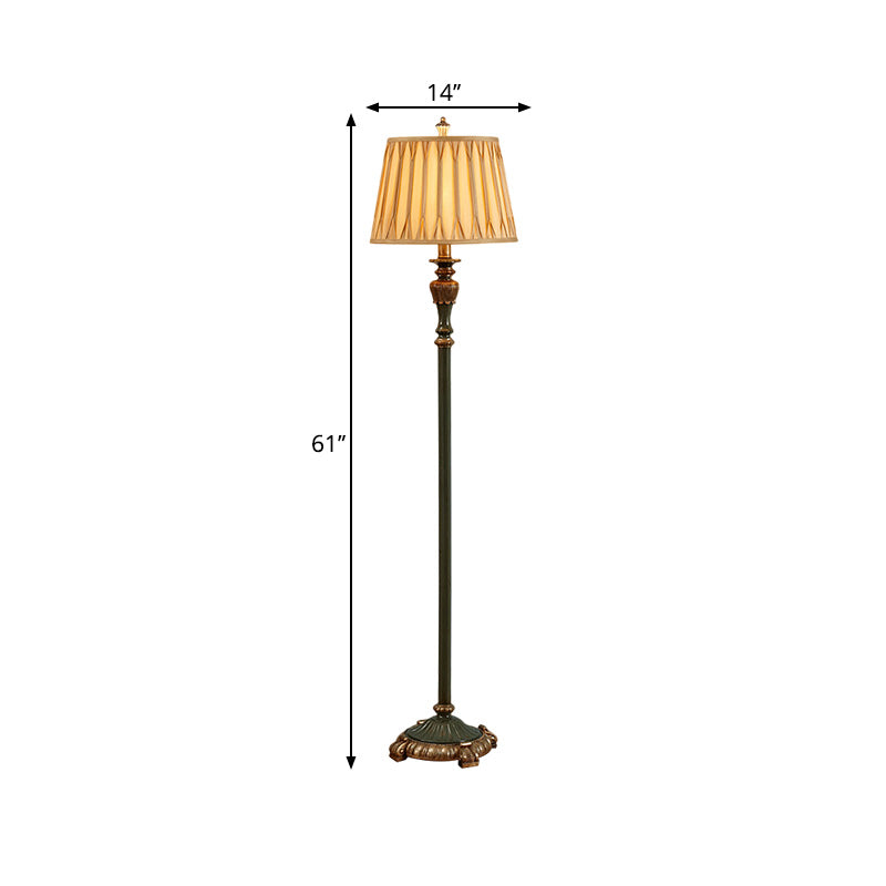 Hars tin vloerlamp urn gevormd 1-licht vintage vloerlicht met geplooide conische schaduw