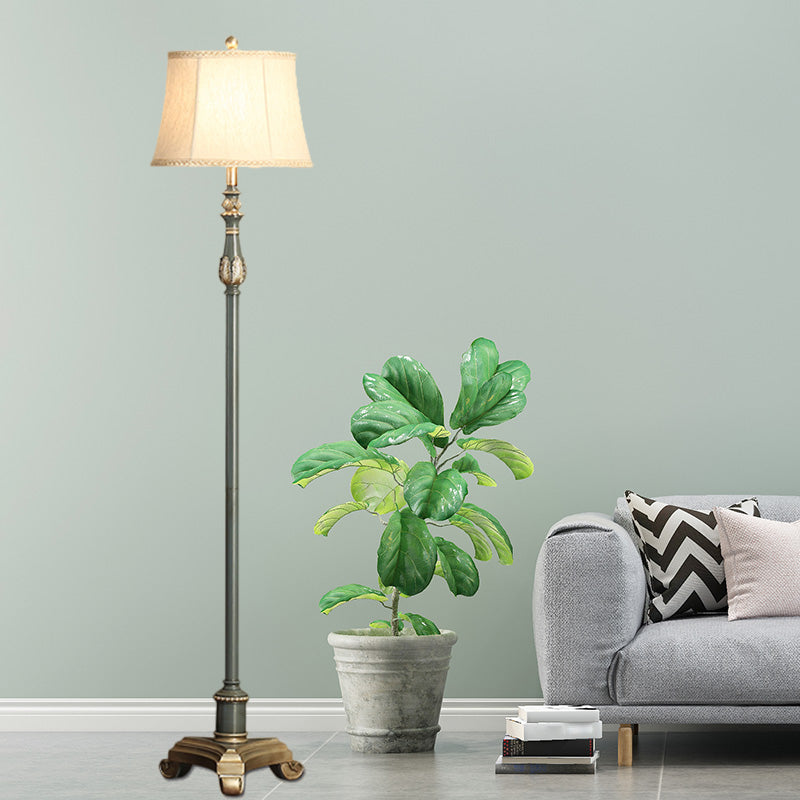 Grijze blauwe tri-bene leesvloer lamp vintage stijl hars 1 lichte woonkamer vloerlicht met stofschaduw