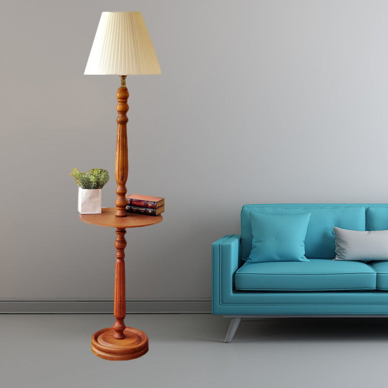 Houten bruine vloerlamp baluster ontwerp 1 lamp traditionele stijl vloerlicht met conische stofschaduw