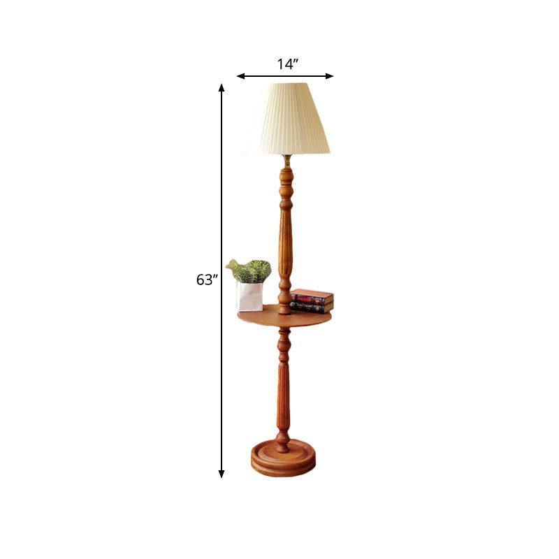 Lampada da pavimento marrone in legno Design Balustro 1 lampadina tradizionale pavimento in stile con tonalità in tessuto conico