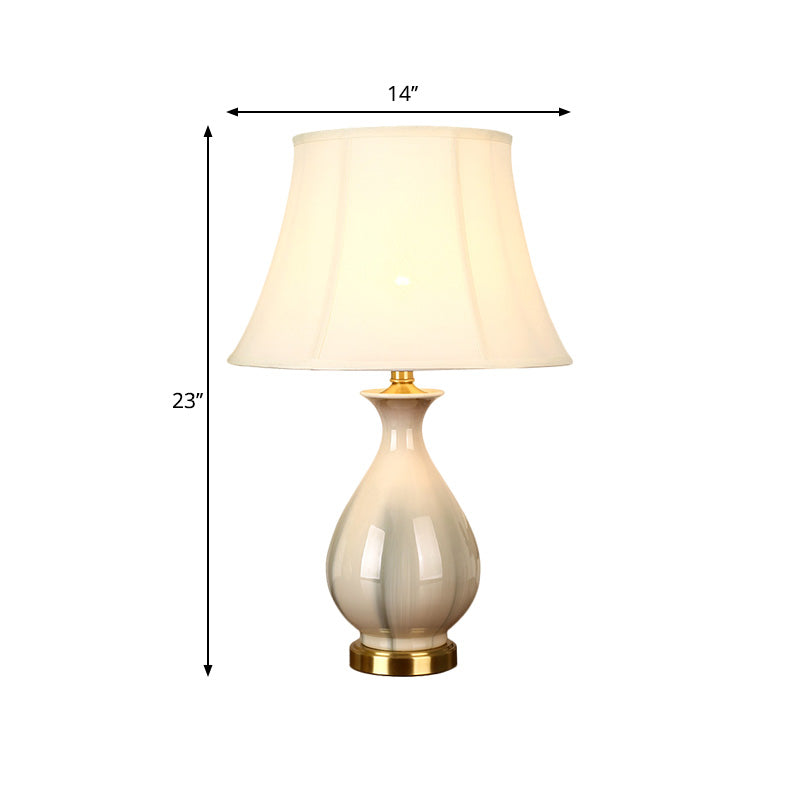 White Conic Design Desk Light Antiqued Style Fabric 1 Bulb Bedroom Table Lamp with Vase Porcelain Base