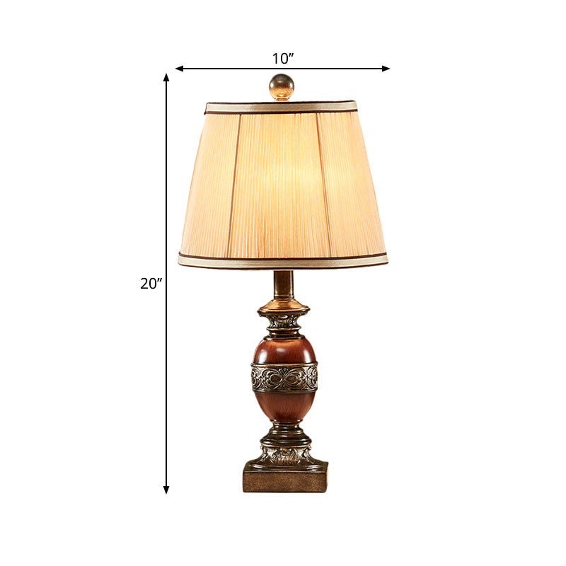 Fabric Brown Night Stand Lamp Conical Shade 1 Light Vintage Style Table Light for Guest Room