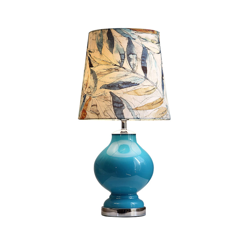 Conical Shade Fabric Desk Light Traditional Style 1 Bulb Bedroom Nightstand Lamp in Blue, 21"/27.5" High