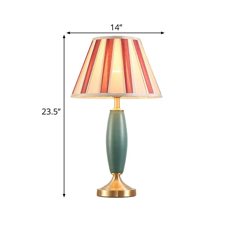 1-Light Fabric Nightstand Lamp Retro Style Red Conical Shade Living Room Table Light