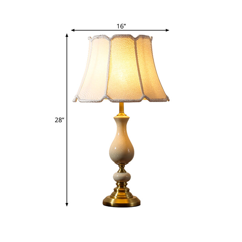 Traditional Style Paneled Bell Shaped Desk Light 1-Light Fabric Nightstand Lamp for Bedside