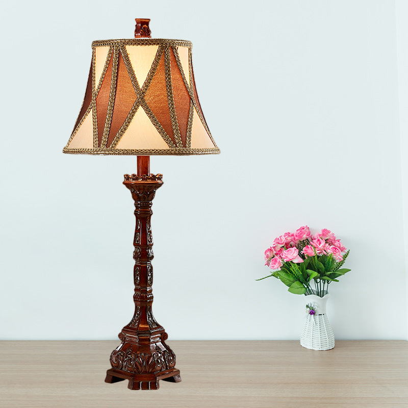 25.5"/27.5" H Retro Empire Shade Desk Light 1 Bulb Fabric Night Table Lamp in Brown for Guest Room