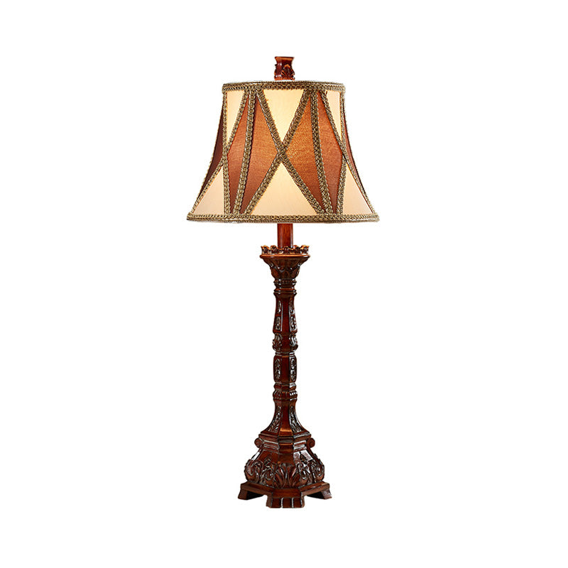 25.5"/27.5" H Retro Empire Shade Desk Light 1 Bulb Fabric Night Table Lamp in Brown for Guest Room