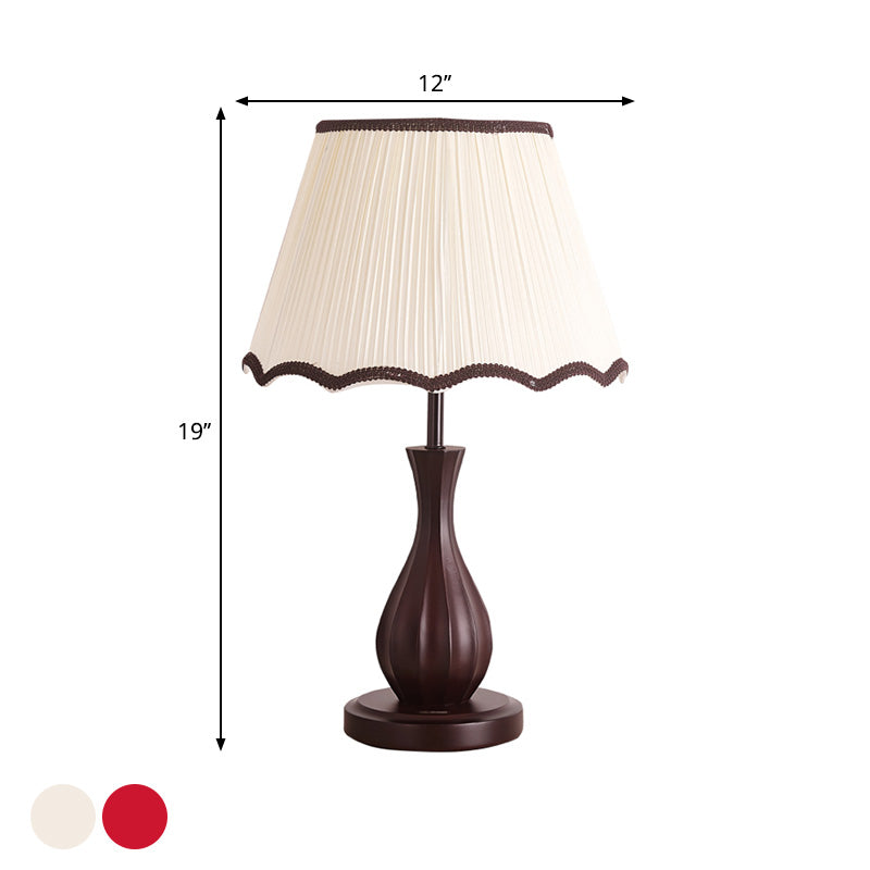 Red/White Conical Shade Desk Light Vintage Style Fabric 1 Light Guest Room Night Table Lamp