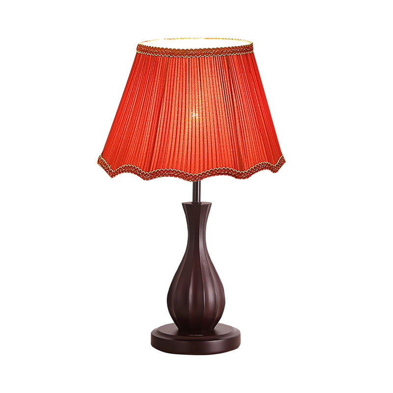 Red/White Conical Shade Desk Light Vintage Style Fabric 1 Light Guest Room Night Table Lamp