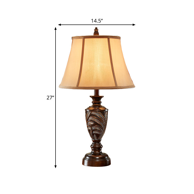 Bronze 1 Light Desk Light Traditional Fabric Bell Shaped Table Lamp with Font Resin Base