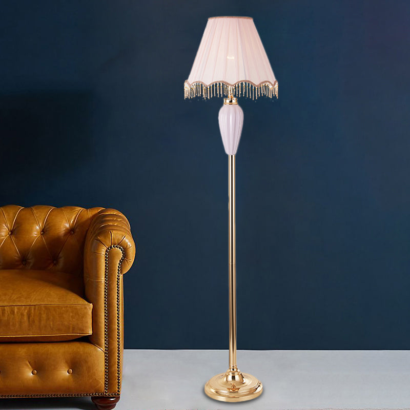 Porselein blauw/rode taak vloerlamp urnvormig 1 kop traditionele stijl staande lamp met stofschaduw