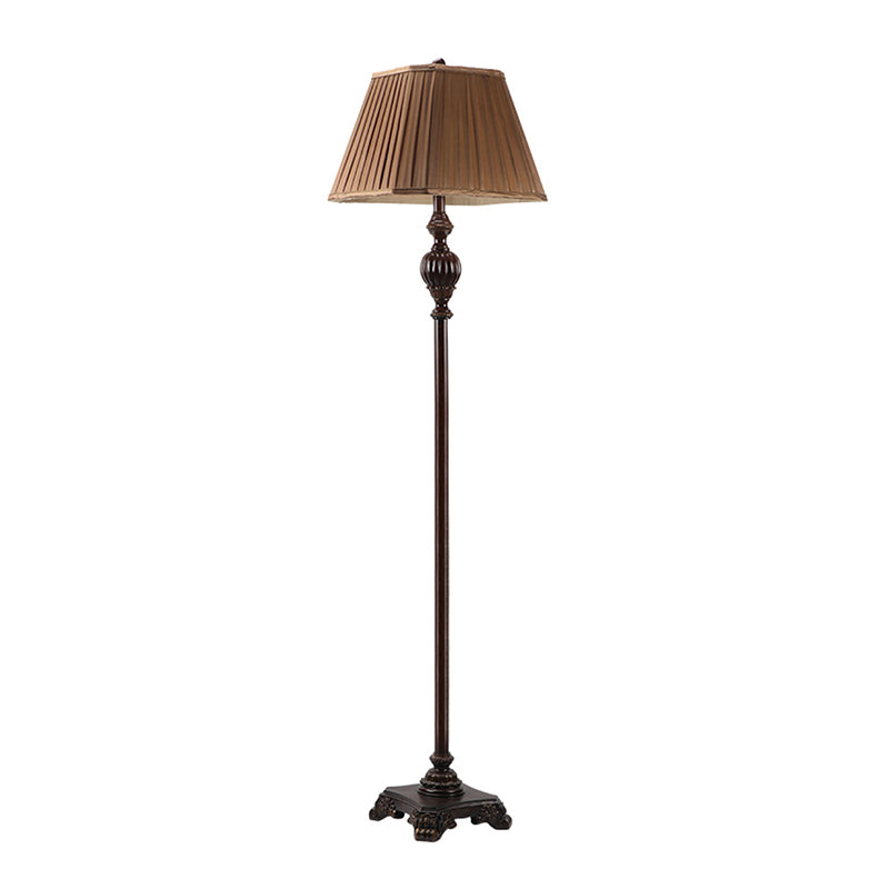 Antique Style Pleated Conical Shade Floor Lamp 1 Light Fabric Floor Light in Brown with Urn-Shaped Base