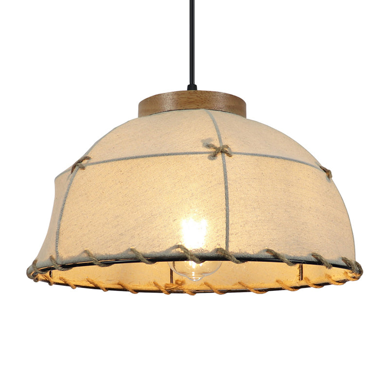 Flaxen 1-Bulb Drop Pendant Retro Style Fabric Dome Shade Ceiling Light for Restaurant, 14"/18" Width