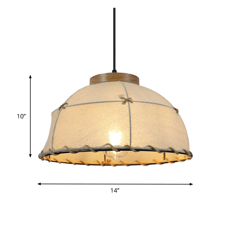 Flaxen 1-Bulb Drop Pendant Retro Style Fabric Dome Shade Ceiling Light for Restaurant, 14"/18" Width