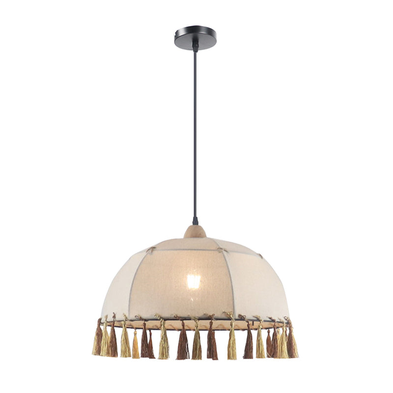 14"/18" Wide 1-Head Pendulum Light Vintage Style Domed Fabric Suspension Light in Flaxen